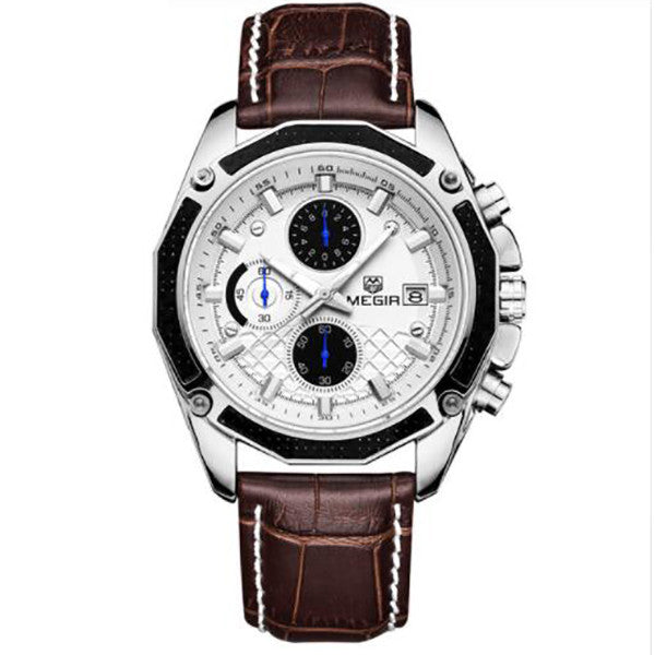 Men Watches Fashion Genuine Leather Chronograph Watch Clock